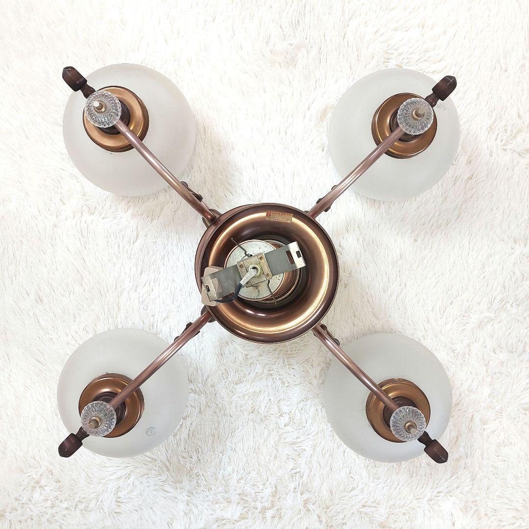 アンティークシャンデリア✨松下電工 ブロンズ仕上げ ガラス 4灯 送料込み