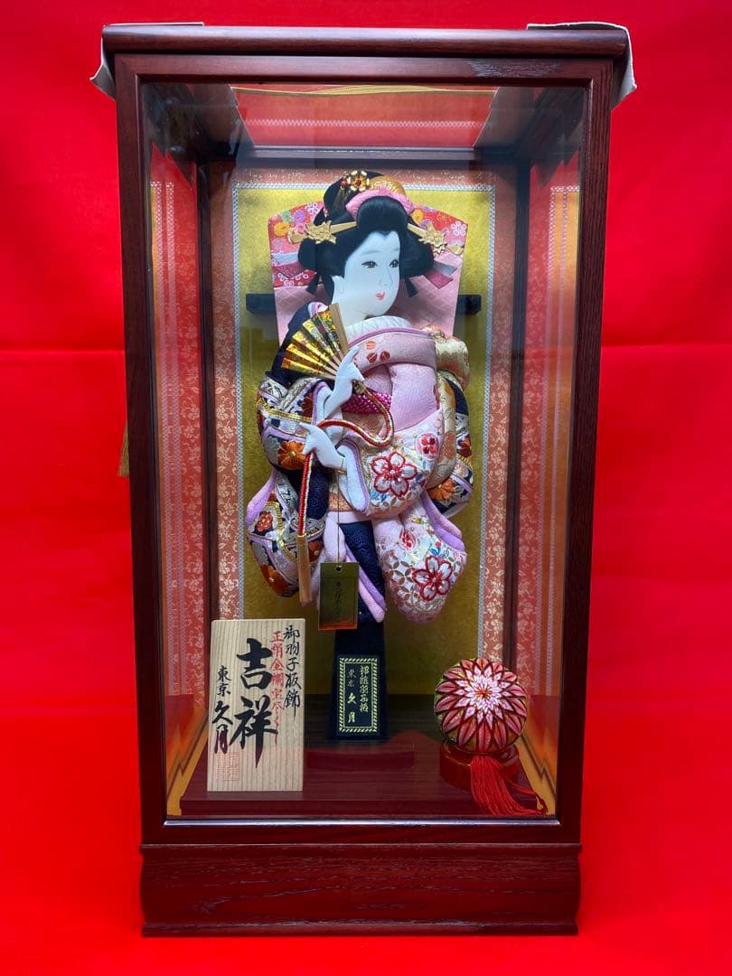 東京久月　正絹金蘭羽子板ガラスケース１３号・間口約２８×奥行約２２×高さ約５２㎝
