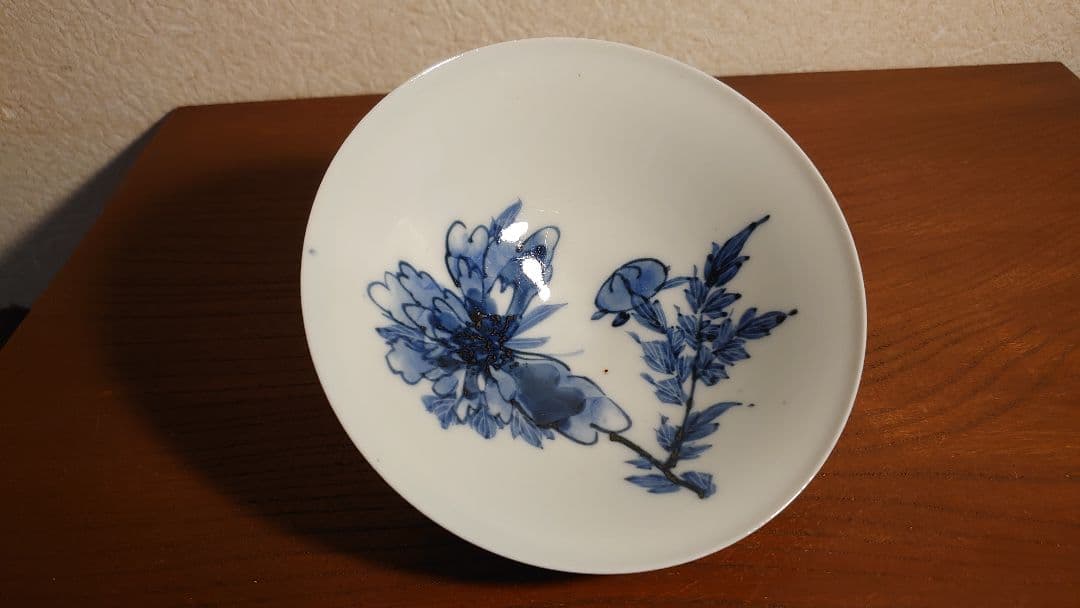李朝　古染付　染付　華の図　古玩　平茶碗　茶道具　菓子鉢　１客