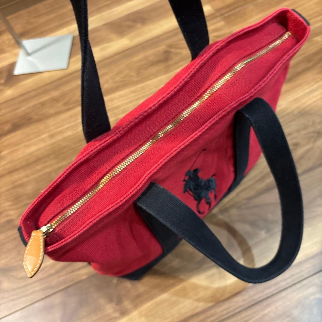 【美品】POLO ラルフローレン 帆布キャンパス×レザー トートバッグ 刺繍ロゴ