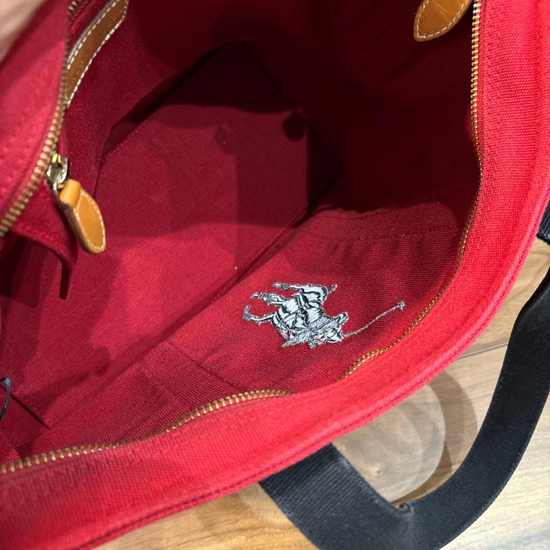 【美品】POLO ラルフローレン 帆布キャンパス×レザー トートバッグ 刺繍ロゴ