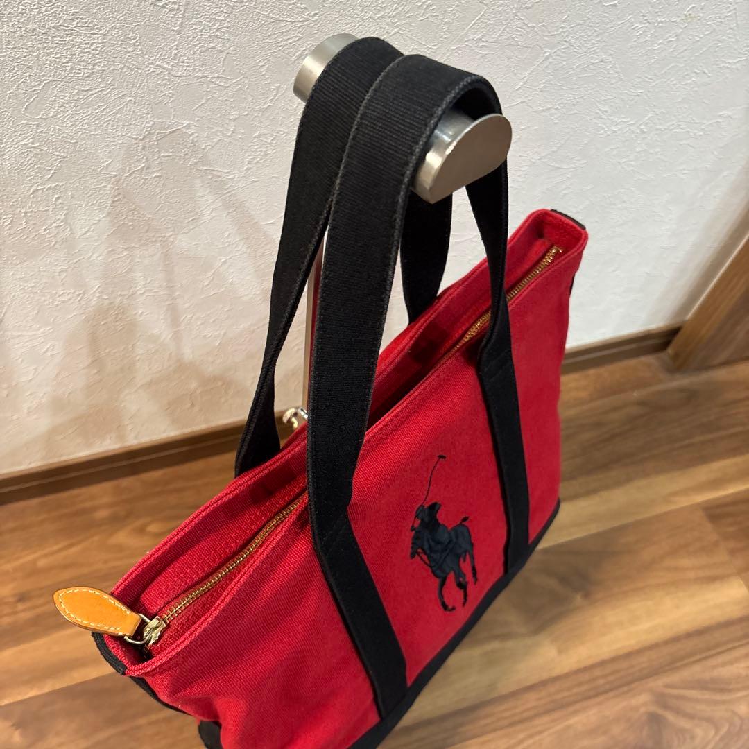 【美品】POLO ラルフローレン 帆布キャンパス×レザー トートバッグ 刺繍ロゴ