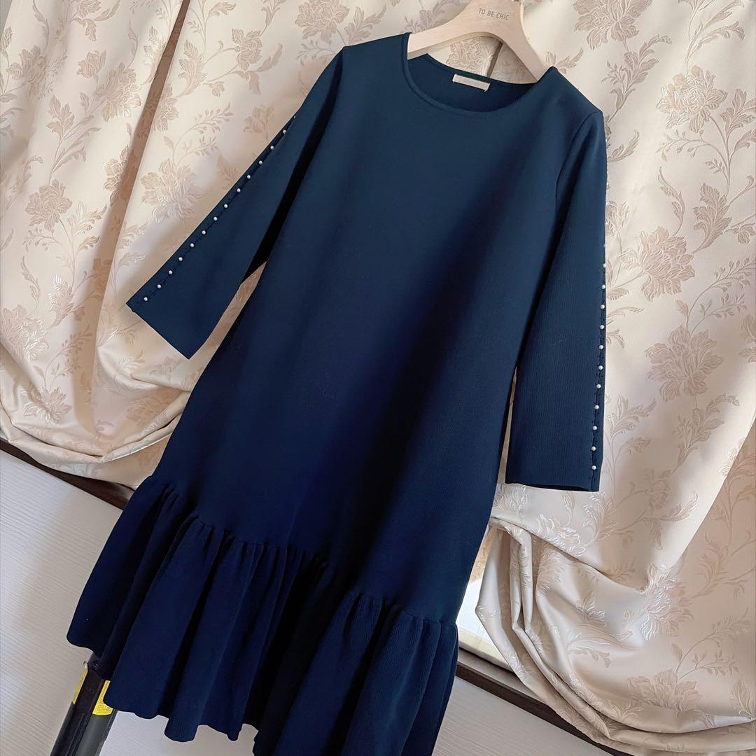 美品 大きいサイズ ローズティアラ 2点セット パール ニットワンピース