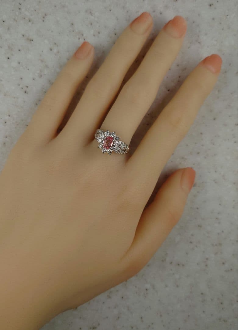 Pt パパラチアサファイア　ダイヤモンドリング　プラチナ　ダイヤ　鑑別所付き