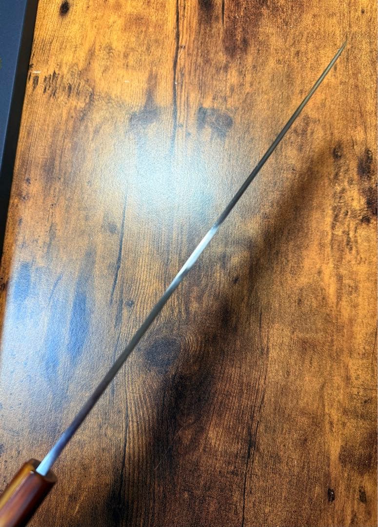 森本光一作　蛸引 先丸　青二鋼 紋鍛錬 尺　紫檀白水牛八角柄