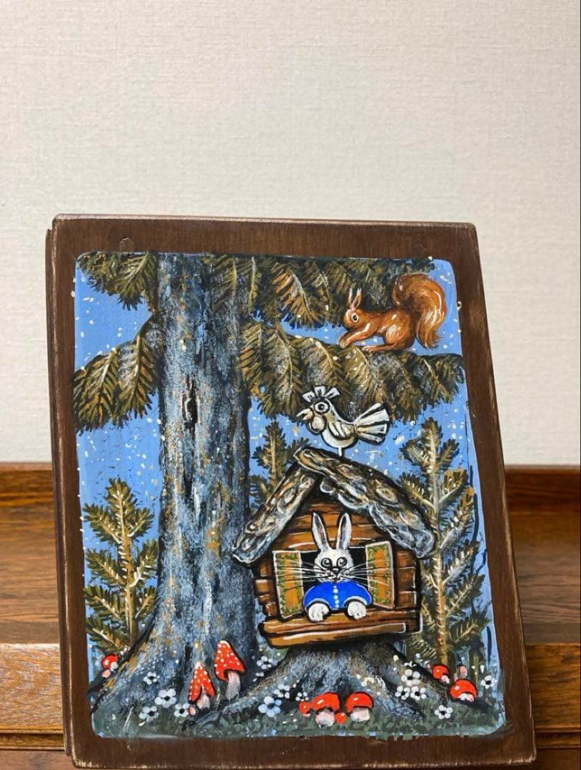 ＊訳ありロシア民話『3匹の熊&白腹カササギ&ウサギの家』木製収納箱マトリョーシカ