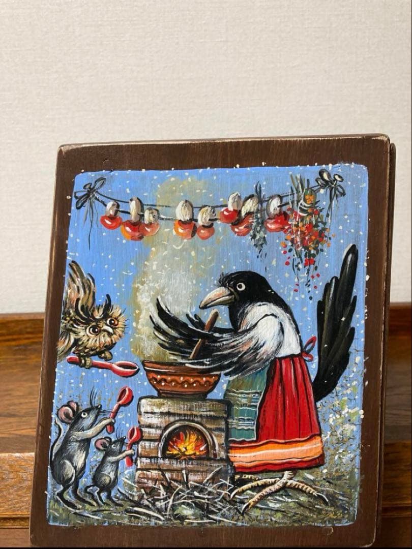 ＊訳ありロシア民話『3匹の熊&白腹カササギ&ウサギの家』木製収納箱マトリョーシカ