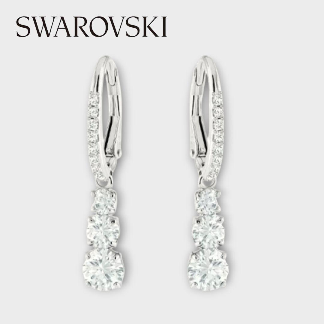 SWAROVSKI ダイヤモンド型クリスタルピアス フープピアス