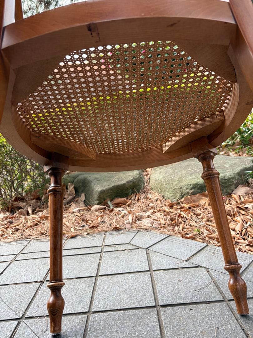 アンティーク 木製アームチェア クロスバック ランタン編み アールデコ 椅子