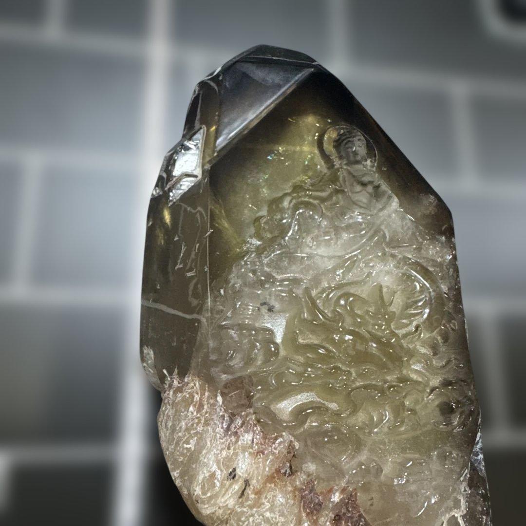 【コレクション】スモーキーシトリン　観音彫物　台座付