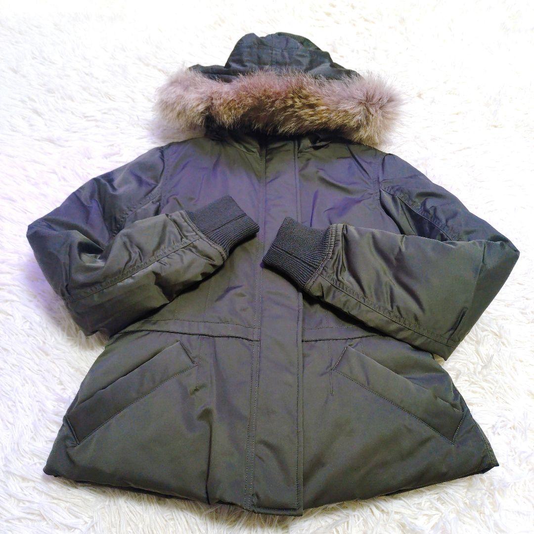 【タグ付き】セオリー　リアルファー付き　ダウンジャケット　緑系　カーキ　S
