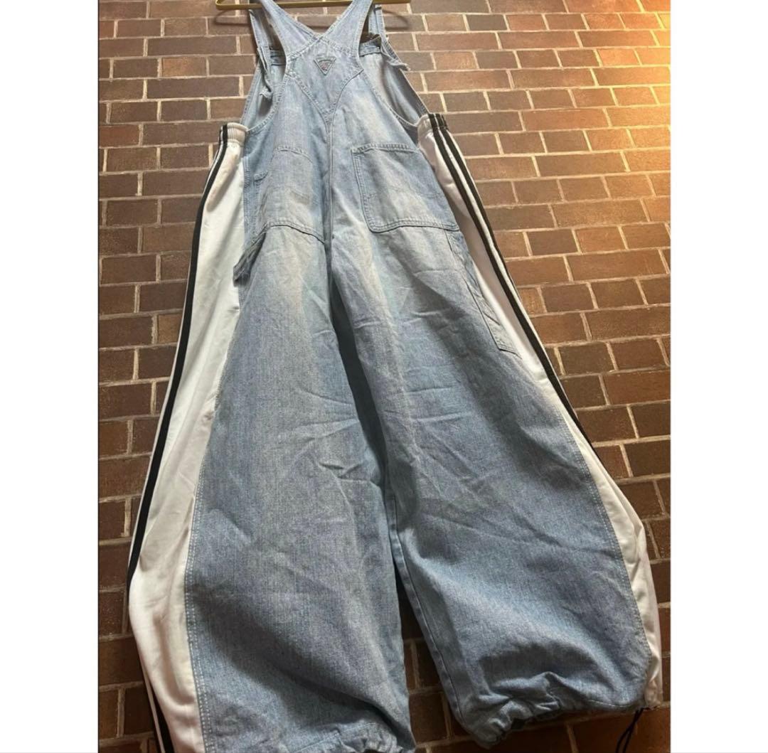 magoo リメイク 古着デニム✕ラインジャージ ドッキングオーバーオール