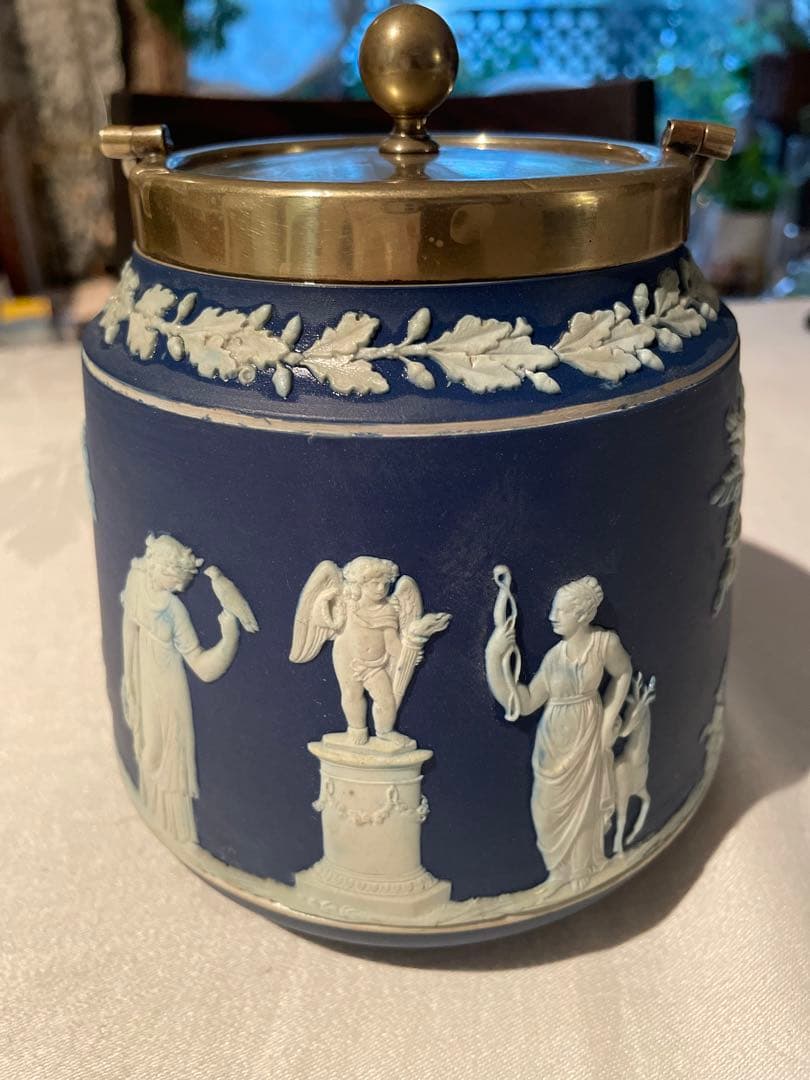 【希少】アンティーク骨董ウェッジウッド ジャスパービスケット入れ