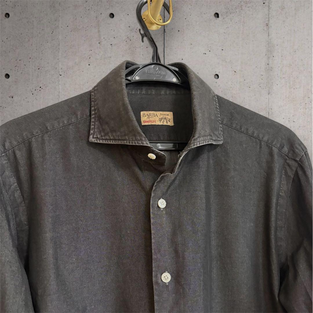 BARBA シャツ 42 41 ブラック デニム シャンブレー ダンガリー 黒