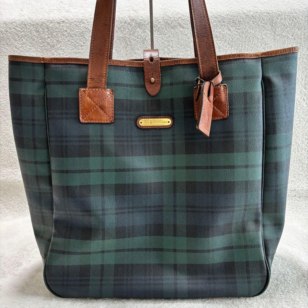 ✨美品✨ ポロラルフローレン ブラックウォッチ トートバッグ PVCレザー 緑