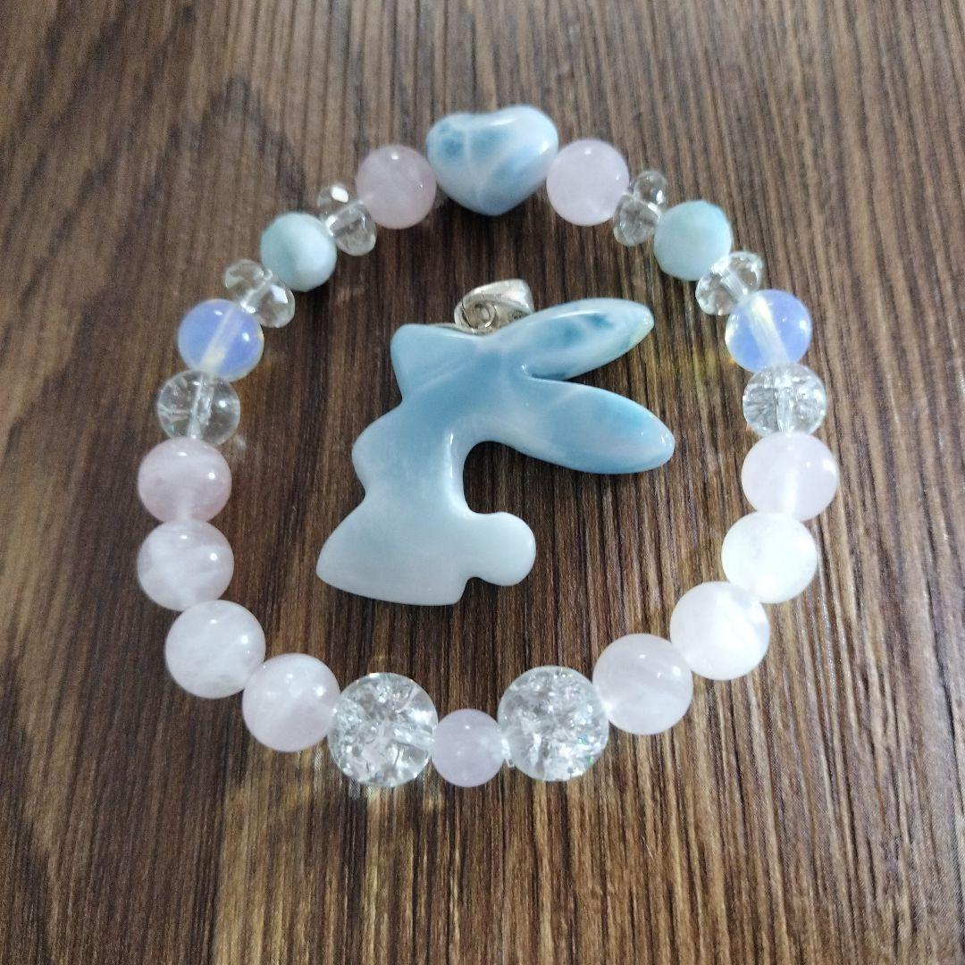 天然石　高品質ラリマー　ウサギ　ペンダント ネックレス