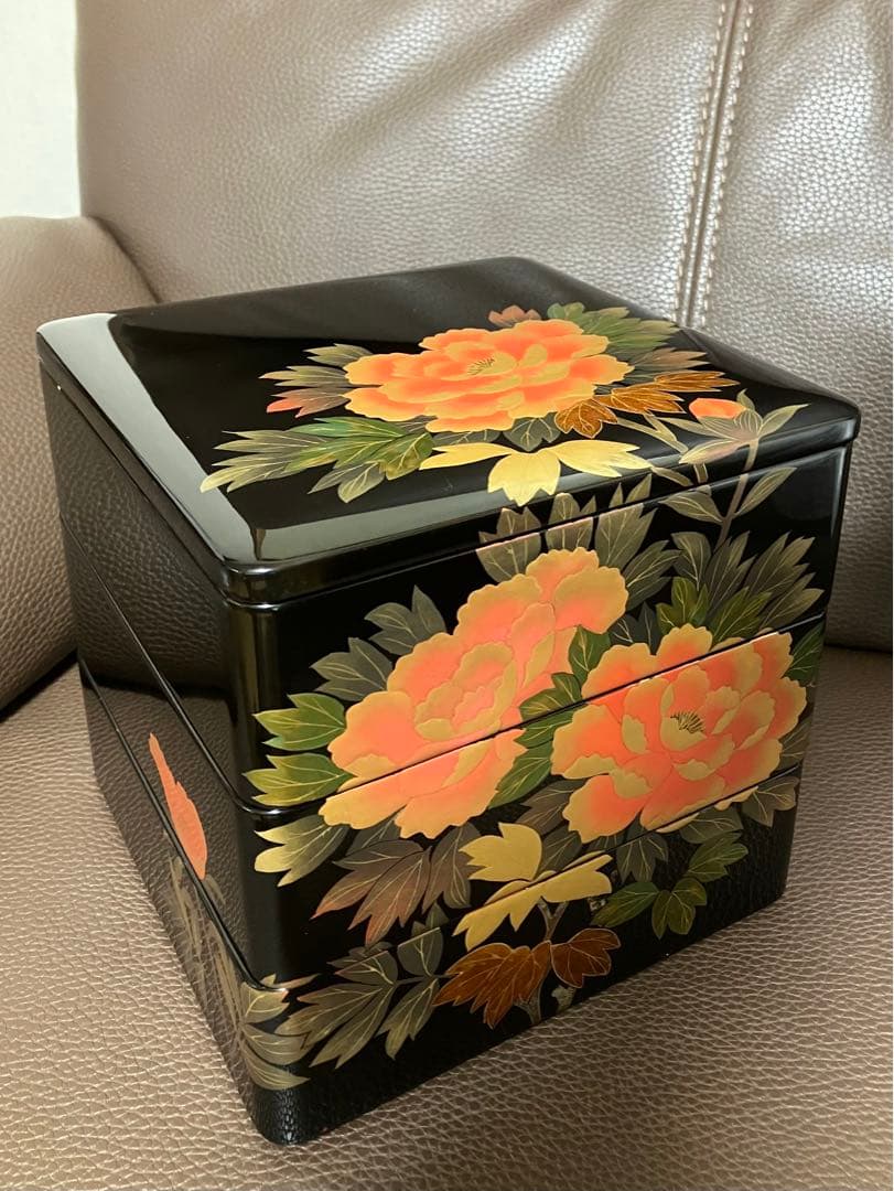 重箱 3段 会津漆器 会津塗 6.5寸 三段本重 雅花丸 黒 内朱