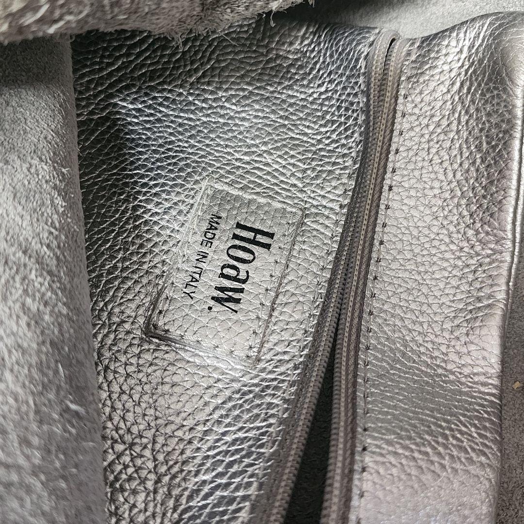 Hoaw. Whim Gazette レザー トートバッグ シルバー シャイニー