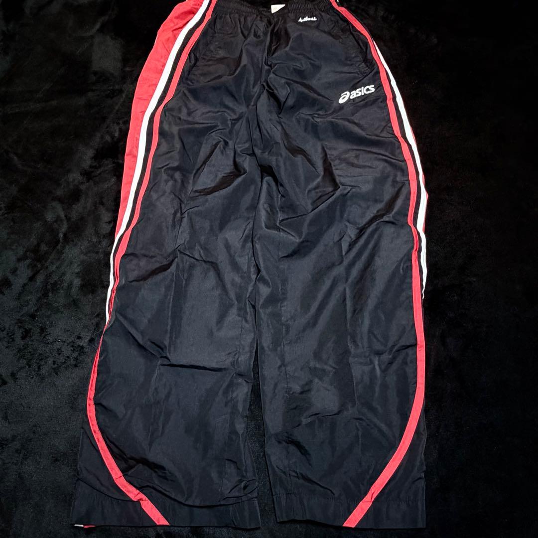 状態◎【asics／アシックス】ナイロンジャージ上下セット 刺繍ロゴ スポーツ