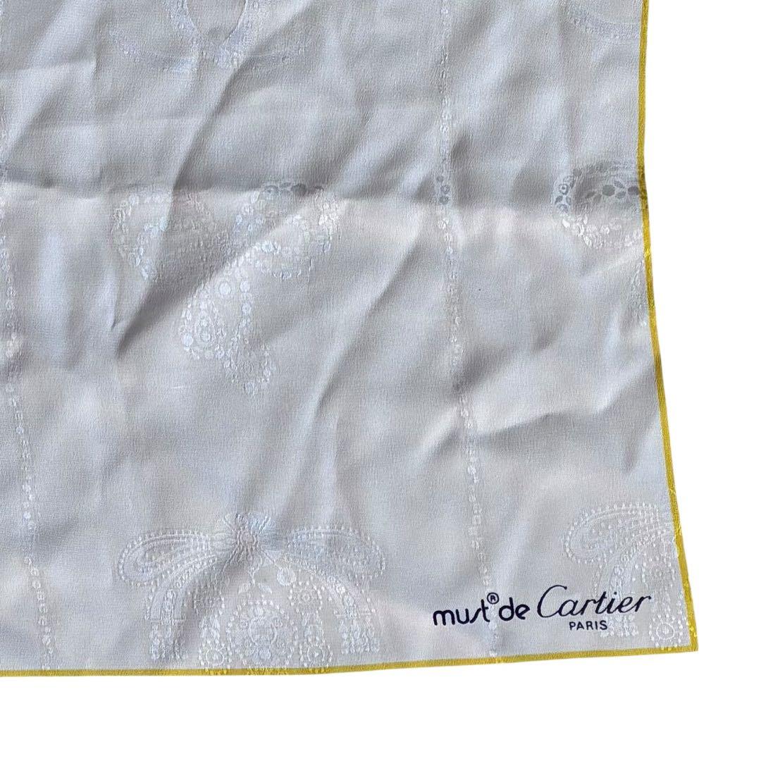 極美品】 カルティエ　大判スカーフ　宝石柄　ジュエリーデザイン　透かし柄　白黒