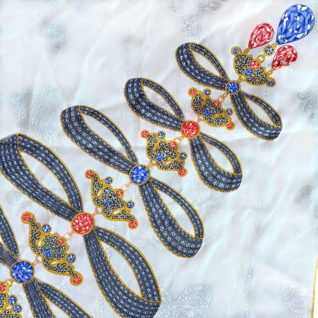 極美品】 カルティエ　大判スカーフ　宝石柄　ジュエリーデザイン　透かし柄　白黒