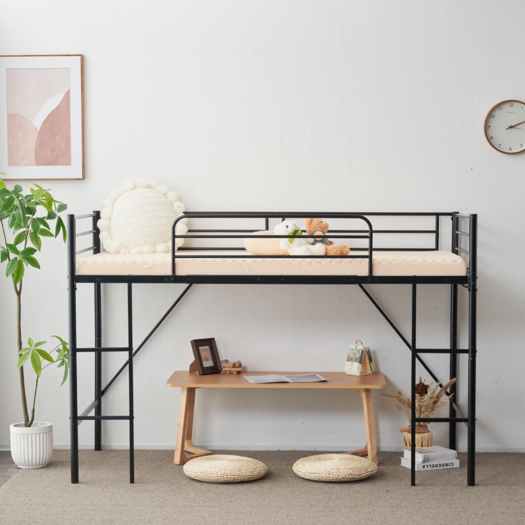 【新作】【ブラック】ロフトベッド パイプベッド シングル ベッド