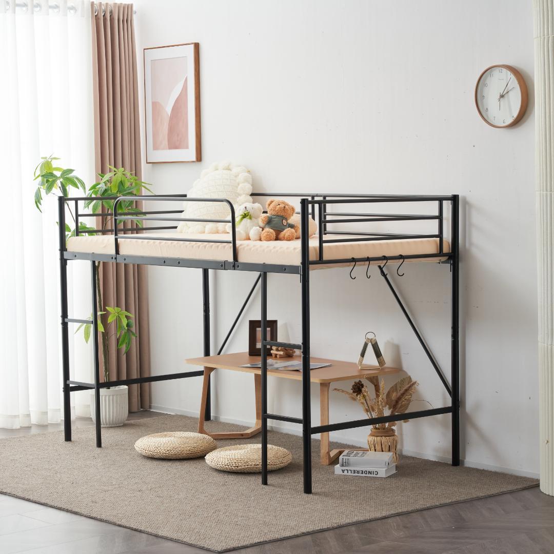 【新作】【ブラック】ロフトベッド パイプベッド シングル ベッド