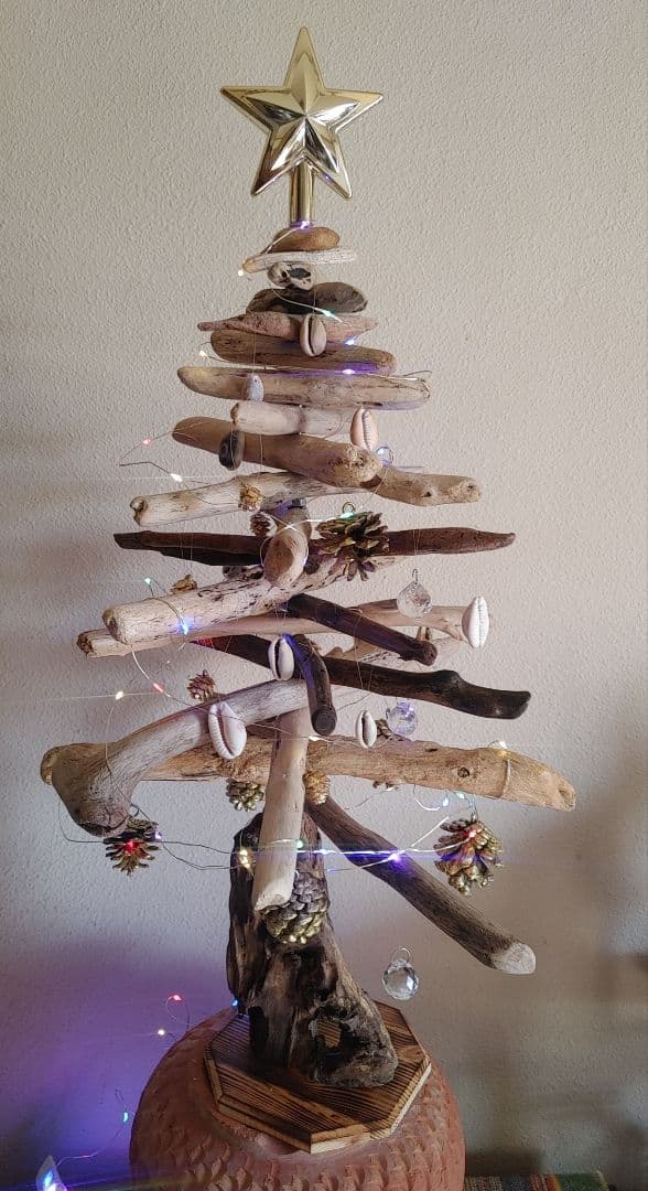 流木クリスマスツリー LEDライト付き