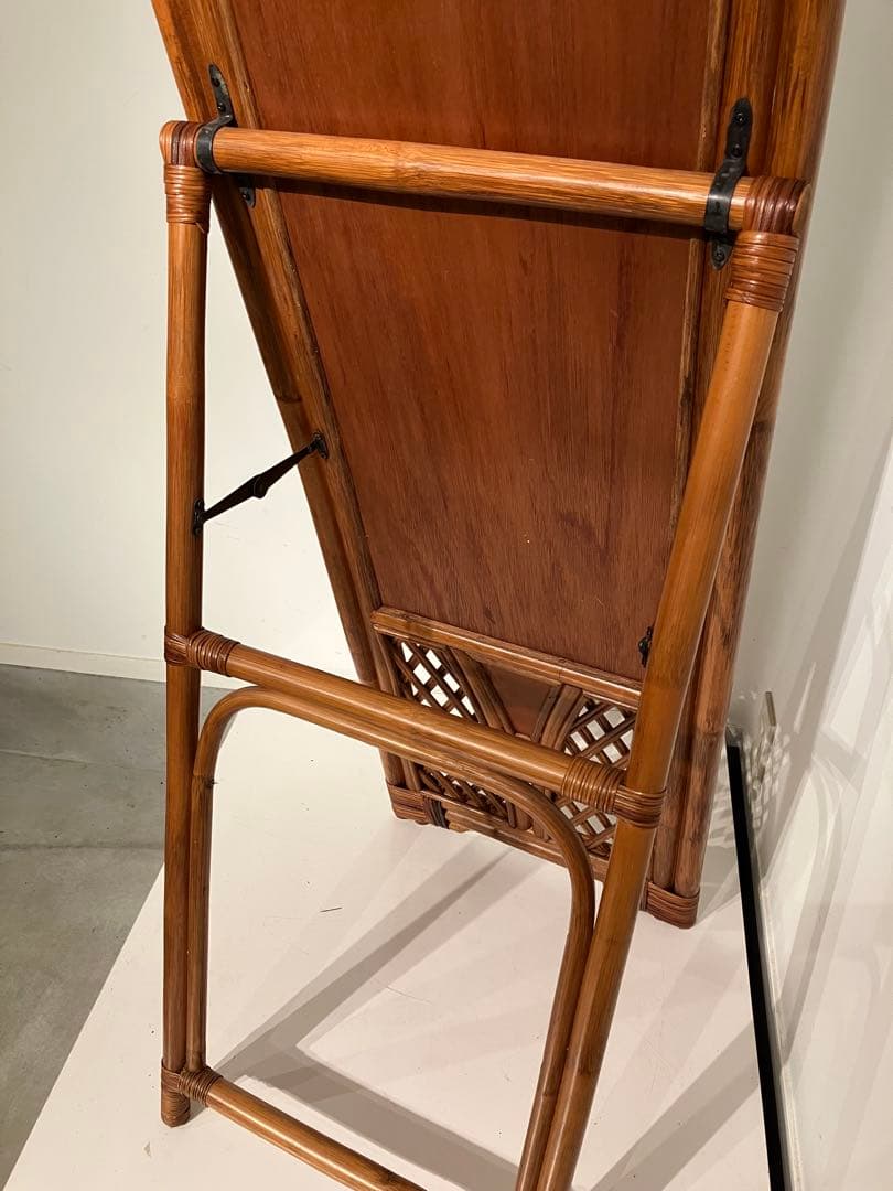 引取、オールド　ラタン　スタンドミラー、昭和レトロ、和モダン、鏡、姿見、