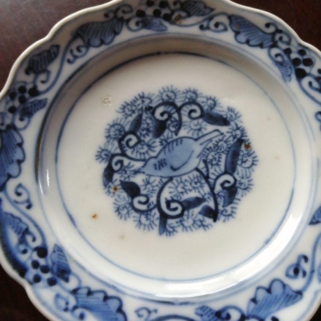 古伊万里　染付鶉紋皿　10枚　16cm　江戸後期～明治期