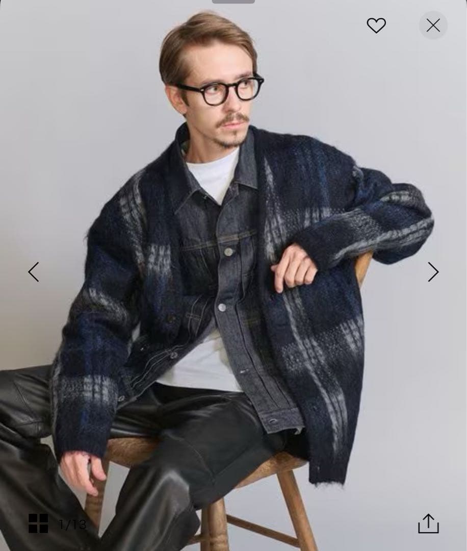 シャギー チェック Vネック カーディガンBEAUTY&YOUTH