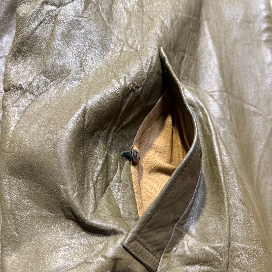 80s Burberry バーバリー シングルレザージャケット オリーブ 41