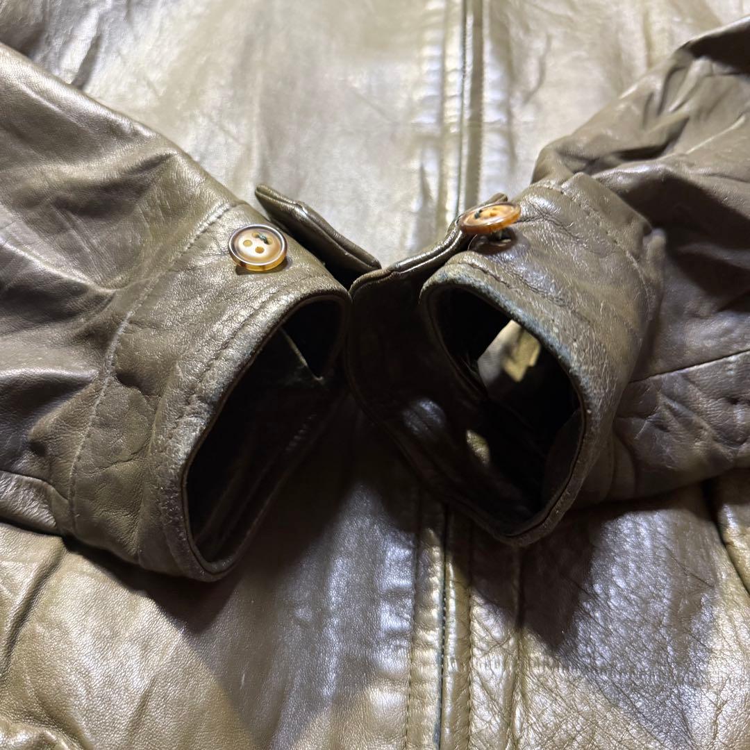 80s Burberry バーバリー シングルレザージャケット オリーブ 41