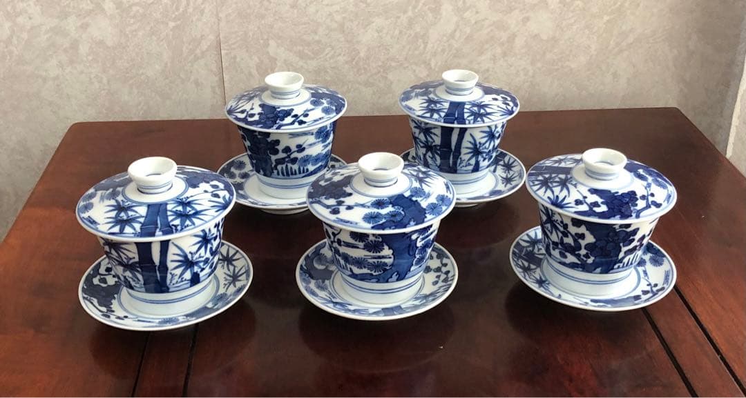 三川内焼　嘉久正窯　茶碗蒸し（蓋、受け皿付）5枚組