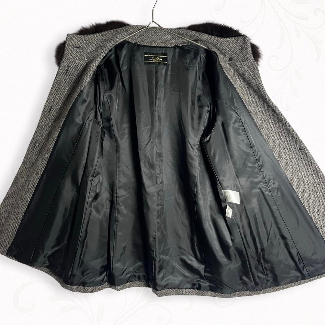 レリアン カシミヤ80％ セーブル混フォックスファー Aラインコート 13号