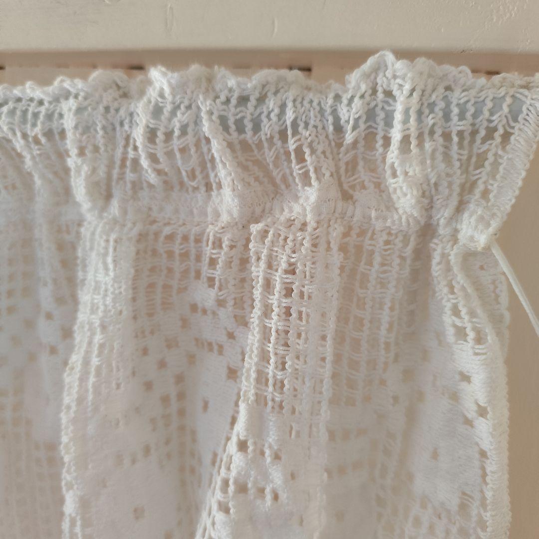 コットンフィレ風レース　イギリスVintage　白色天蓋　カーテン