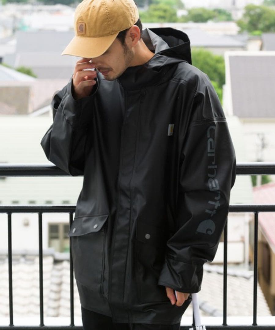 Carhartt メンズ ミッドウェイト 防水 レインストームコート L 黒