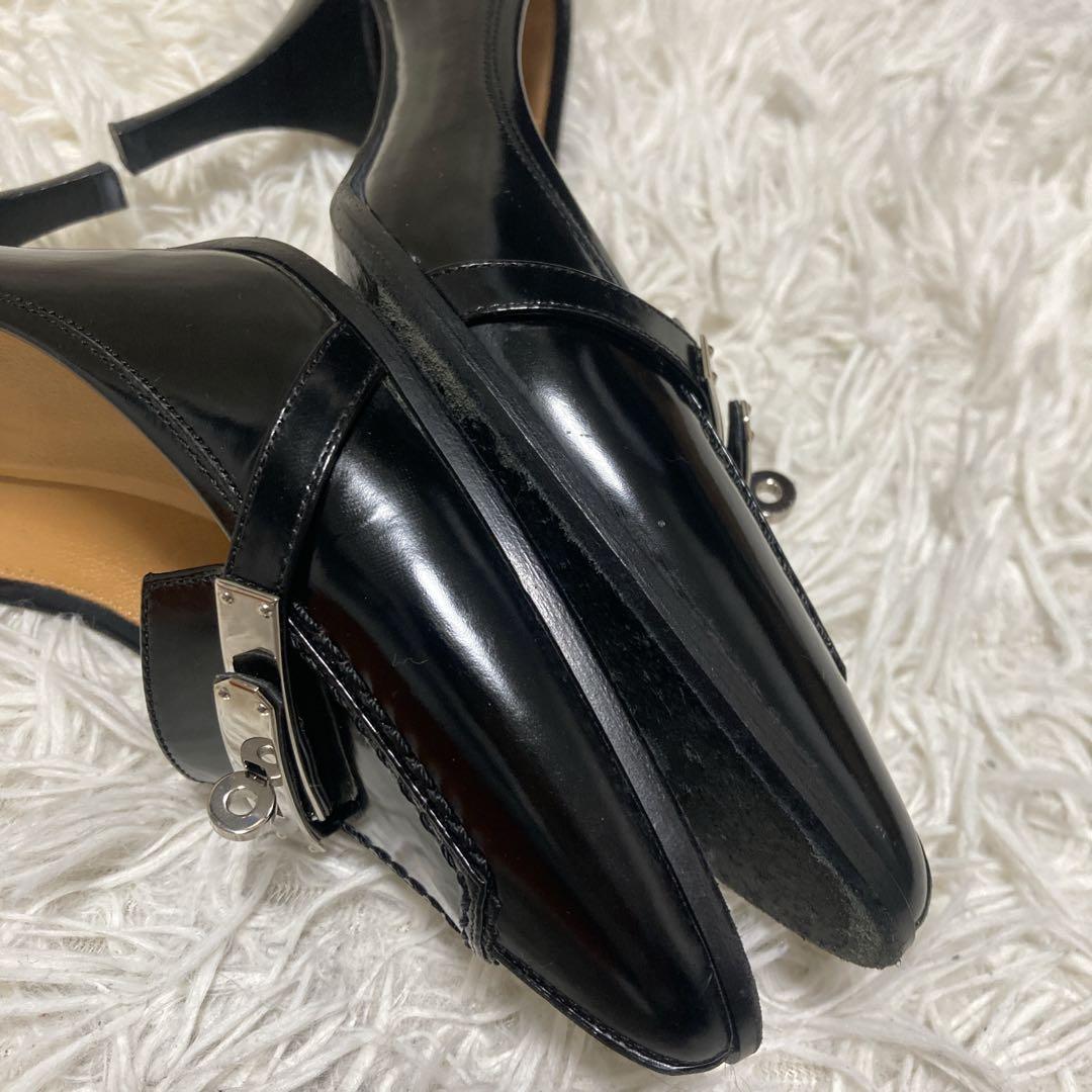 美品✨エルメス　ケリー　パンプス　23cm 黒　HERMES レザー　金具　箱付