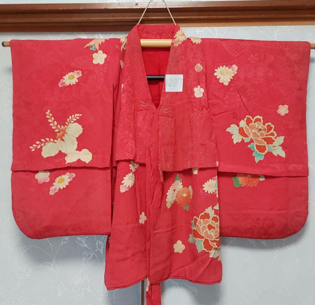 NA87アンティーク子供着物正絹七五三豪華刺繍着丈63センチ腰縫い上げ15センチ