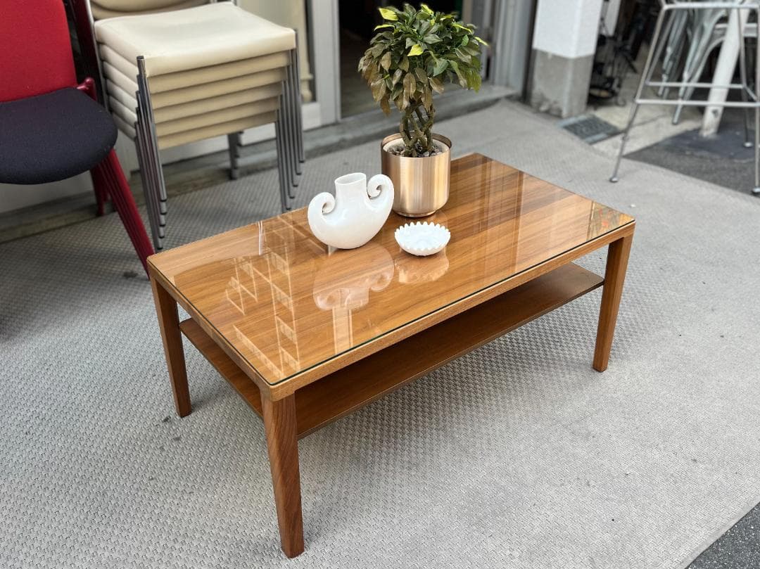 現行モデル☆カリモク家具／TU3544／ローテーブル／ウォールナット／ガラス天板