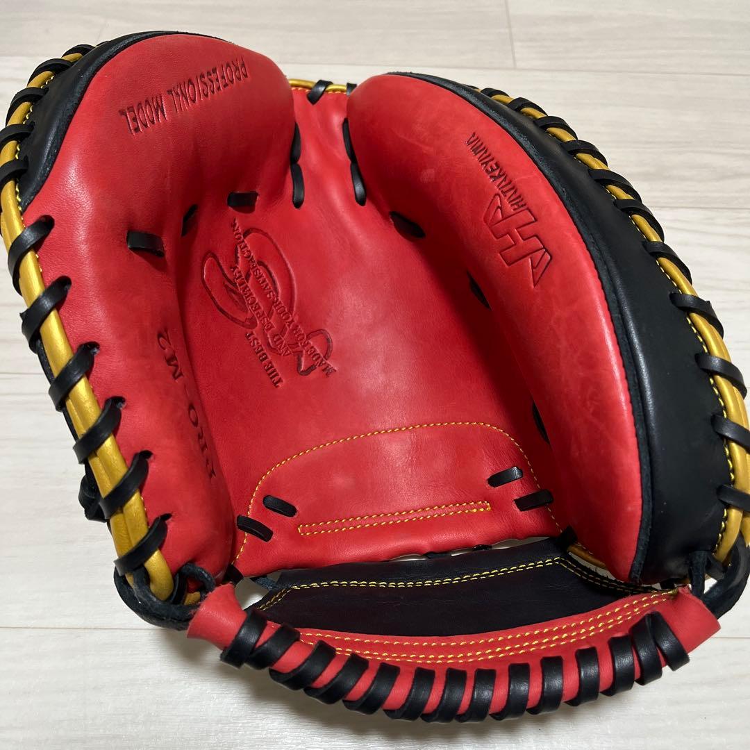 ハタケヤマ 軟式 キャッチャーミット シェラームーブ PRO-M2 赤×黒×金