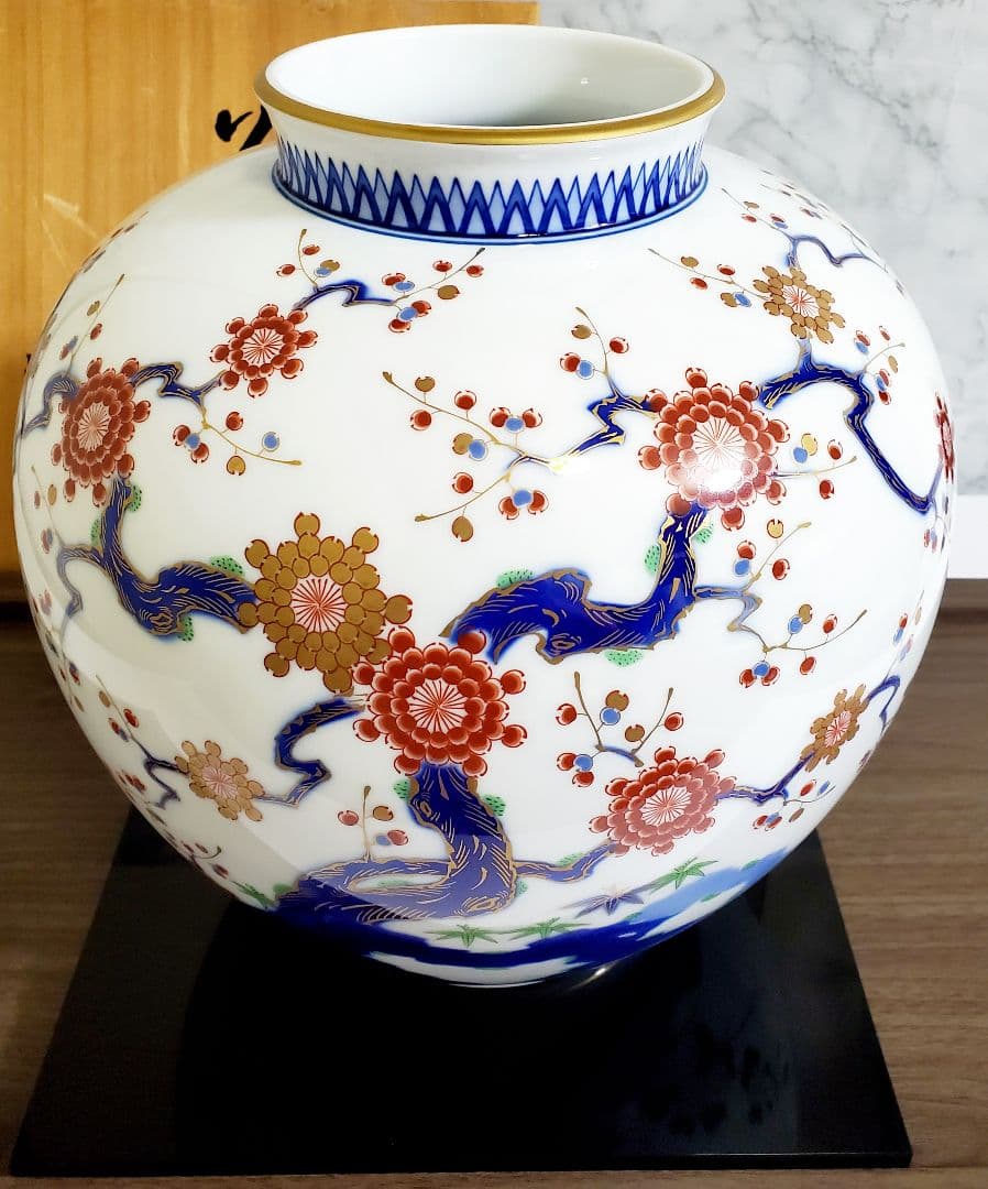 深川製磁 岩梅 肩張花生　特大　花瓶　フラワーベース　未使用品　宮内庁御用達