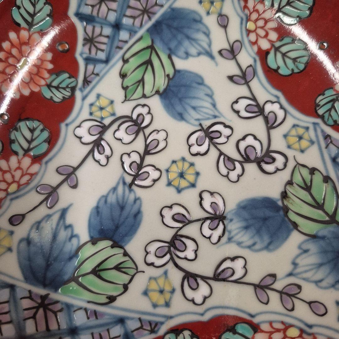 六代佐藤走波　染錦菊草花文高杯皿