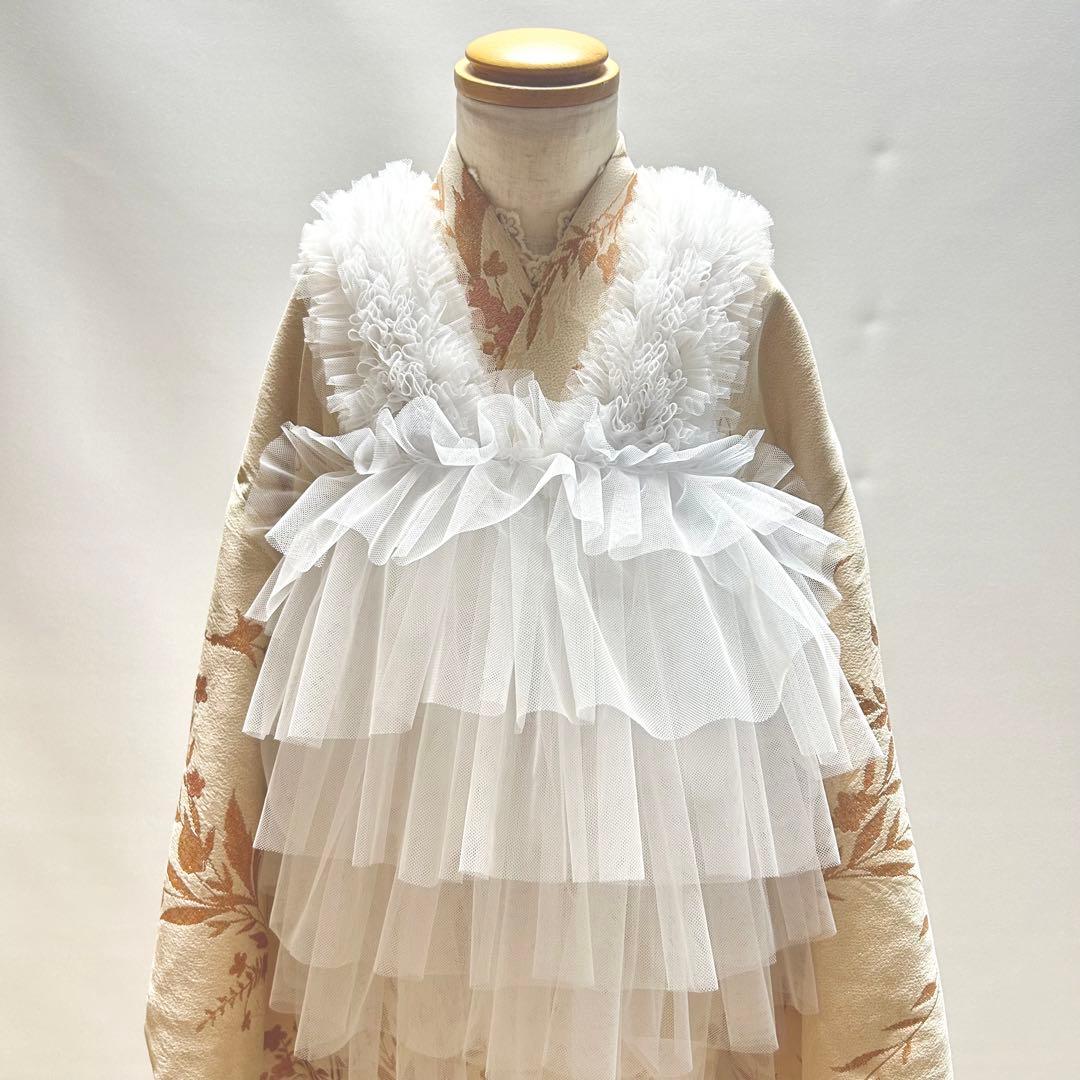 被布エプロン【スノーフリル】チュール被布　被布ドレス　七五三チュールドレス