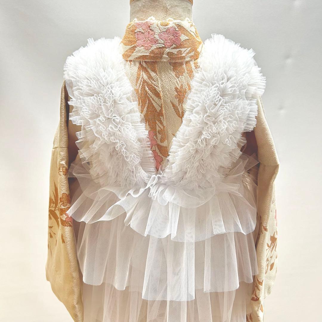 被布エプロン【スノーフリル】チュール被布　被布ドレス　七五三チュールドレス