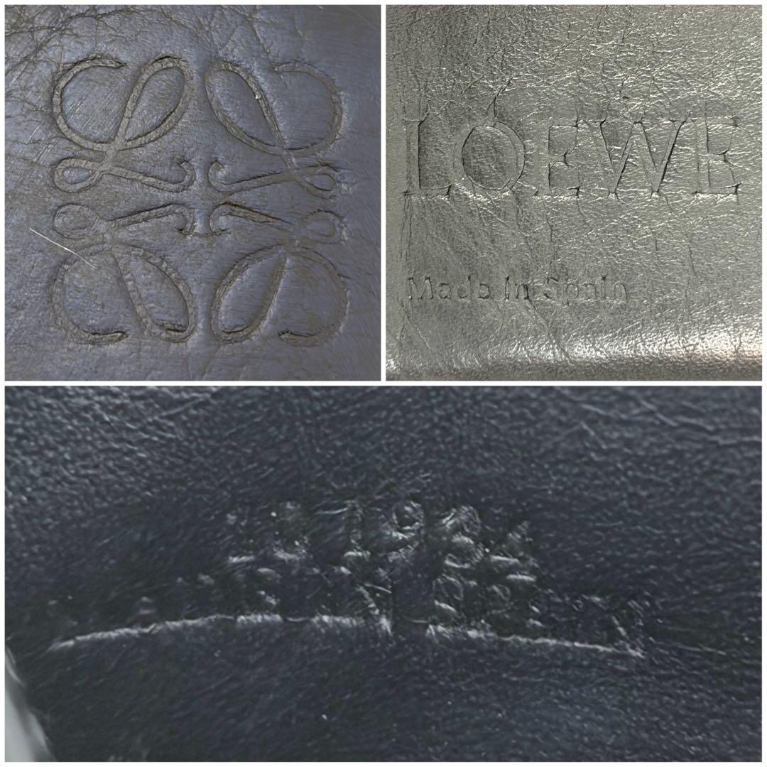 ロエベ　二つ折り　折り財布　アナグラム　パズル　リピート　リネン　レザー　紺色