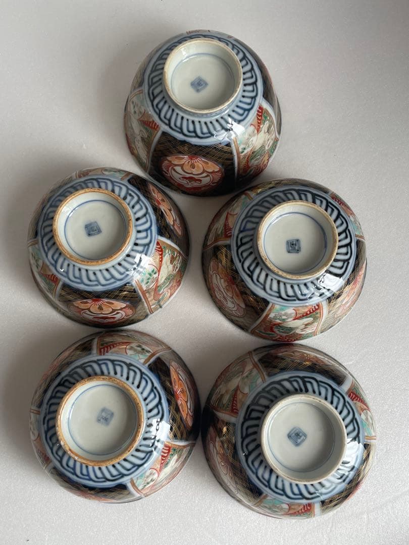 古伊万里 金蘭手柘榴図 蓋物 五客　お皿/蓋付き碗/茶碗/蓋付き/飯碗/お碗50