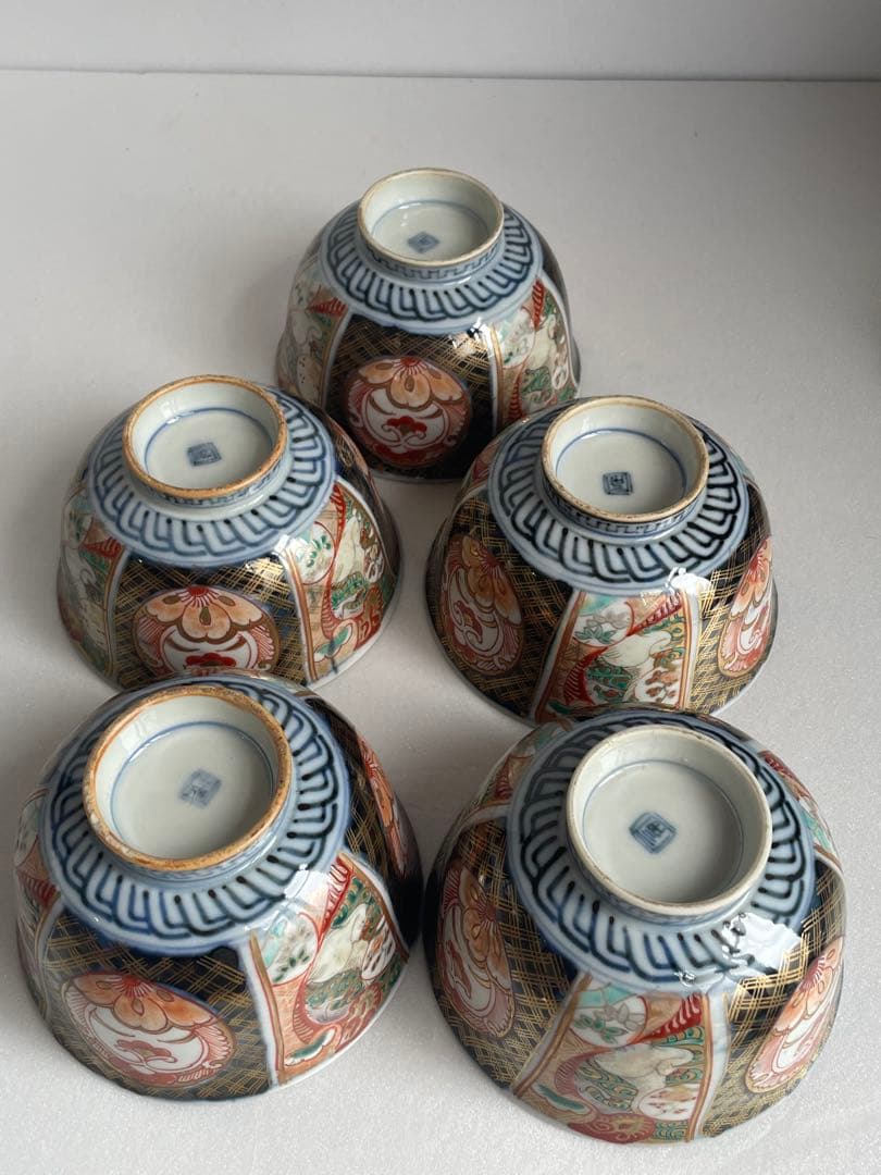 古伊万里 金蘭手柘榴図 蓋物 五客　お皿/蓋付き碗/茶碗/蓋付き/飯碗/お碗50