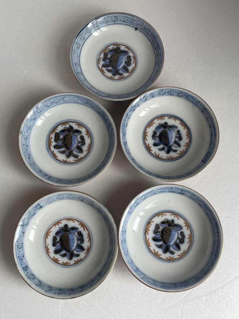 古伊万里 金蘭手柘榴図 蓋物 五客　お皿/蓋付き碗/茶碗/蓋付き/飯碗/お碗50