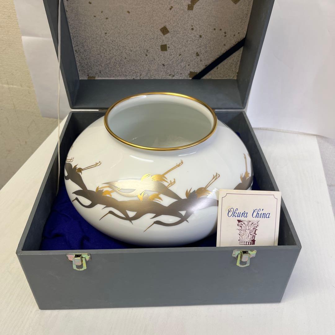 大倉陶園　鶴　金　銀　花瓶　壺